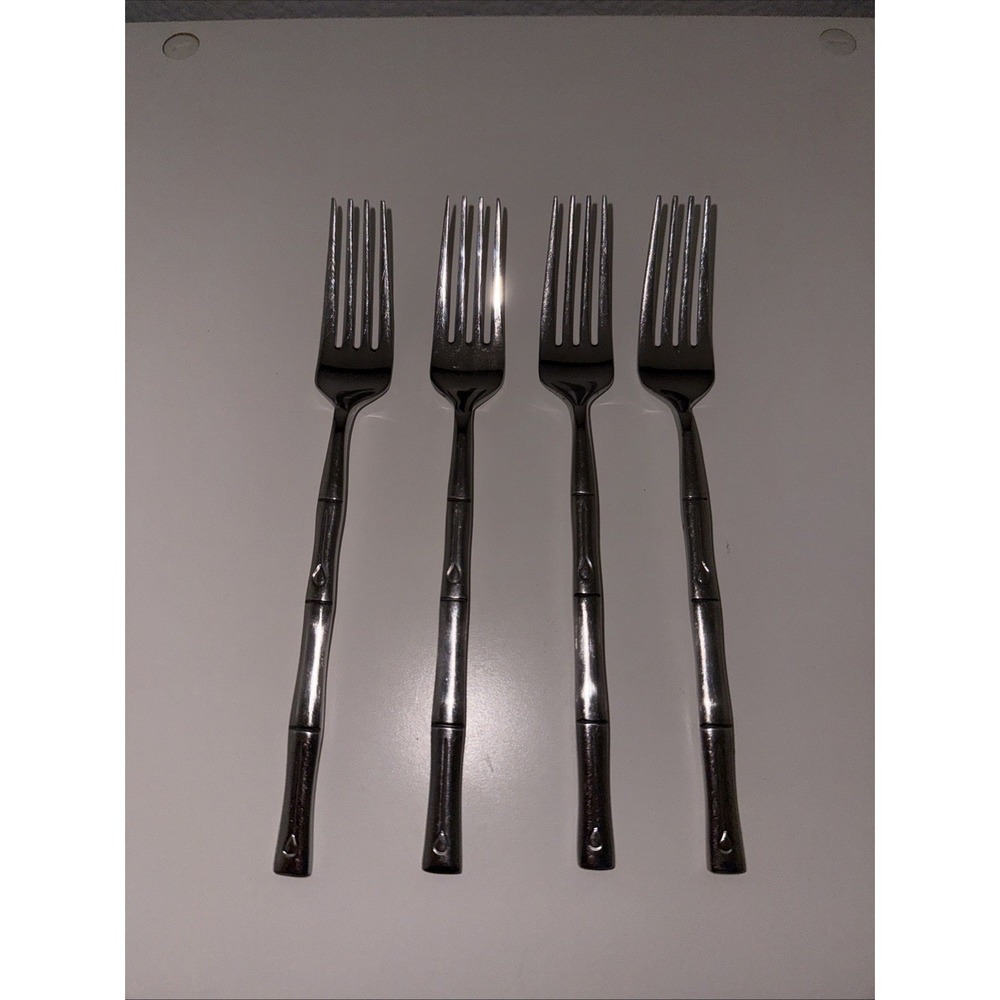 Set of 4 Hampton Forge Signature Bamboo Stainless Dinner Forks 8" (China) 008